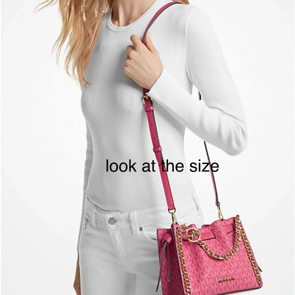 MICHAEL KORS  Mina Small Belted Signature Logo Chain Crossbody LIGHT CREAM MULTI